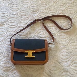 CELINE CLASSIQUE TRIOMPHE BAG IN TEXTILE AND CALFSKIN